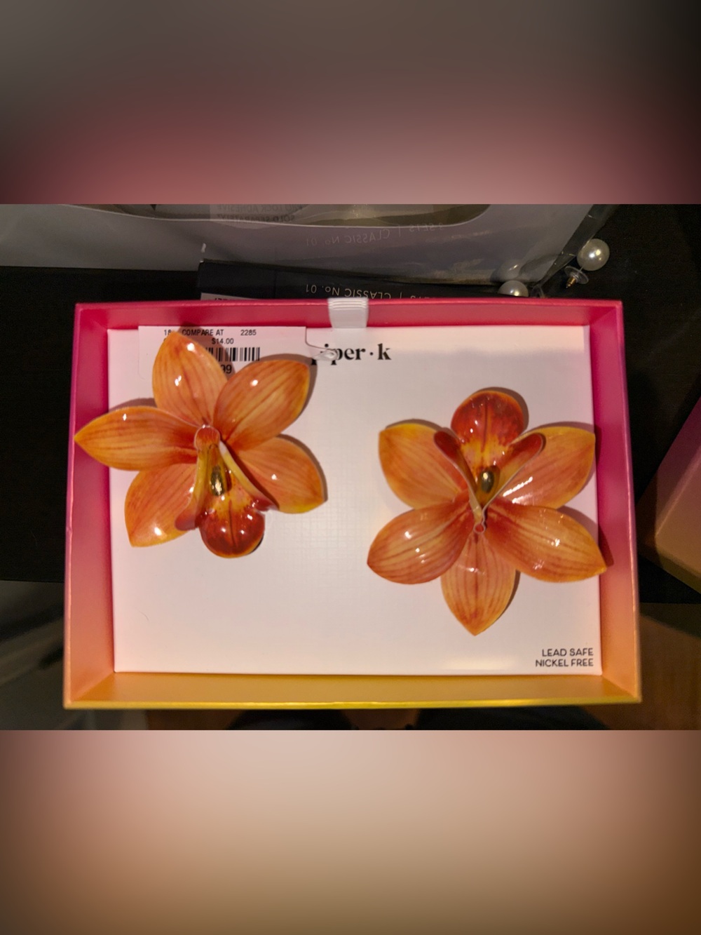 Orange Floral Clip-On Earrings